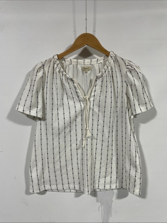 Madewell Tops - Madewell Lightweight White Striped Peasant Blouse with Tie Neck